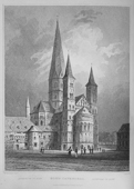 Steel engraving from "Views of the Rhine" by William Tombleson (around 1840): Bonn Cathedral